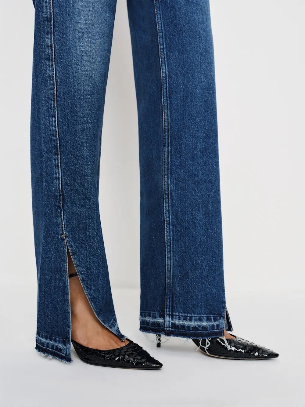 Reformation Blue Straight-Leg High-Rise Jeans with Front Split Hem